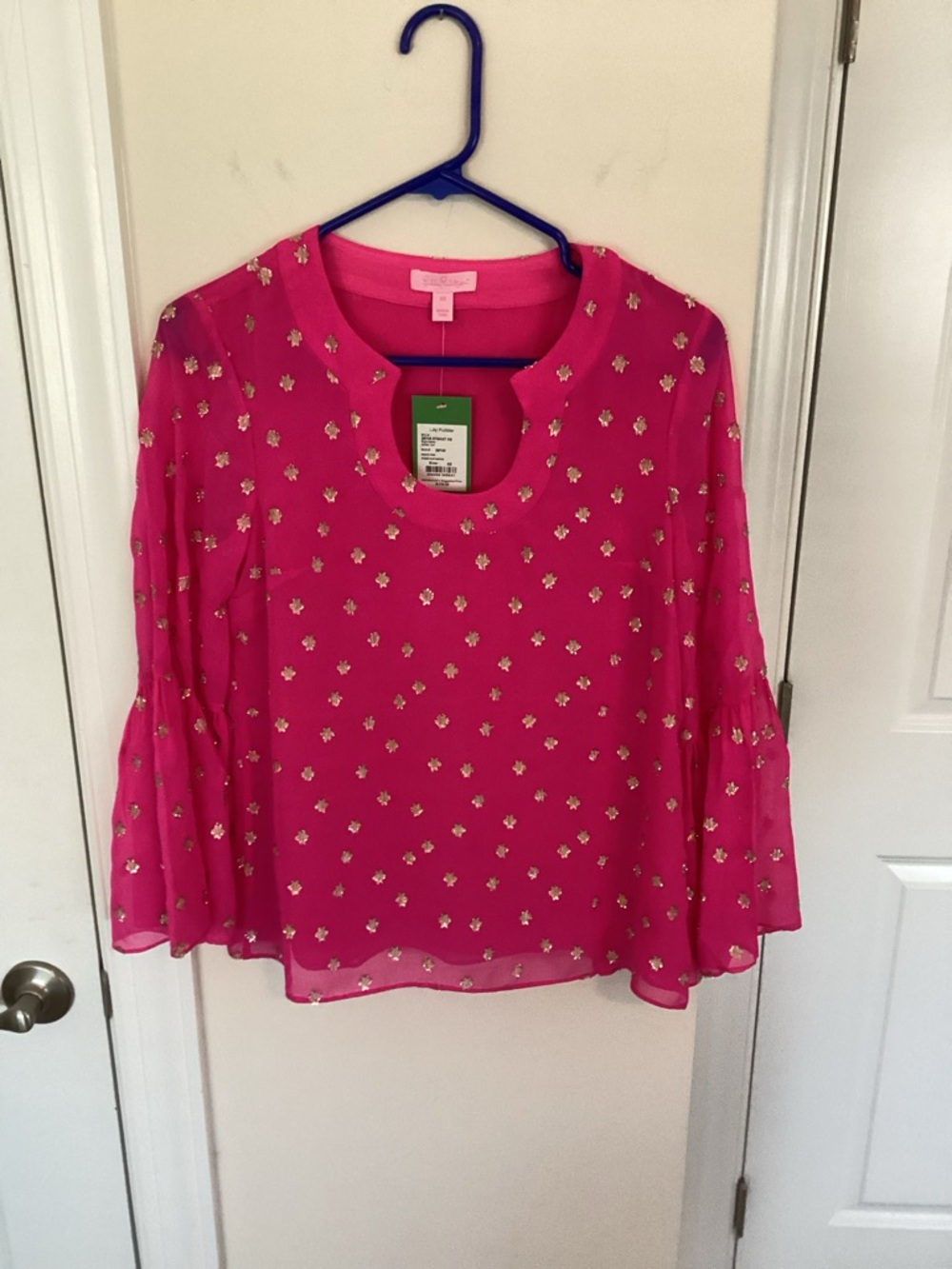 Lilly Pulitzer Hot Pink Blouse with Metallic Star Detail, XS